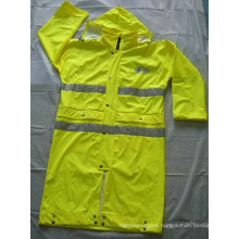 Wholesale PU Coating Safety Rain Coat with Reflective Tape